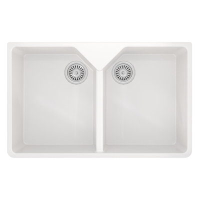 Liquida BT64WH 2.0 Bowl Butler Deck Mounted Gloss White Kitchen Sink