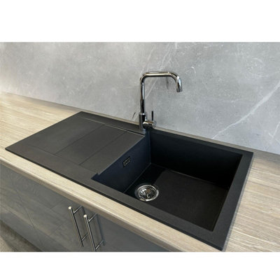 Liquida CAD100BL 1.0 Bowl Black Granite Reversible Kitchen Sink With Waste Kit