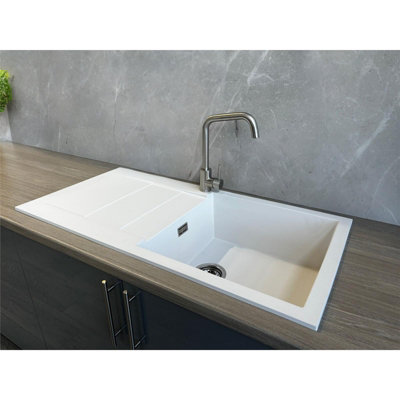 Liquida CAD100WH 1.0 Bowl White Granite Reversible Kitchen Sink With Waste Kit