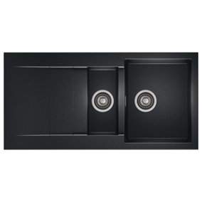 Liquida CAD150BL 1.5 Bowl Black Granite Reversible Inset Kitchen Sink