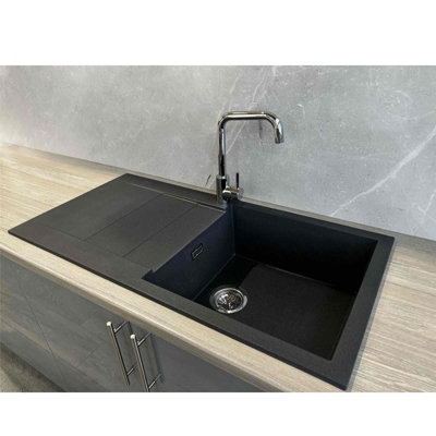 Liquida CAD860BL 1.0 Bowl Black Granite Reversible Kitchen Sink With Waste Kit