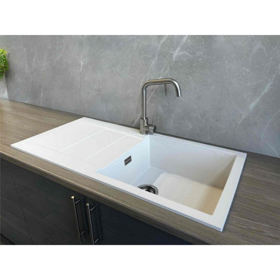 Liquida CAD860WH 1.0 Bowl White Granite Reversible Kitchen Sink With Waste Kit