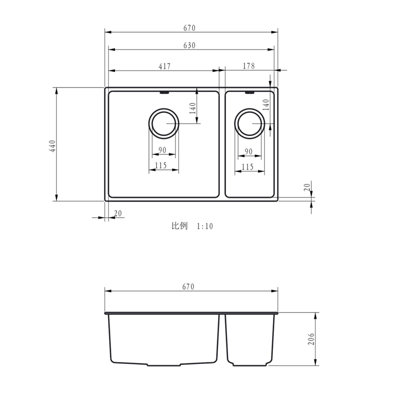 Liquida CM670GR 1.5 Bowl Comite Undermount / Inset Matt Grey Kitchen Sink