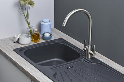Liquida CMP5GR 1.0 Bowl Reversible Graphite Grey Kitchen Sink With Waste Kit