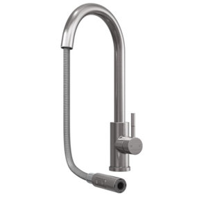 Liquida CT454BS Single Lever Pull Out Mono Mixer Brushed Steel Kitchen Mixer Tap