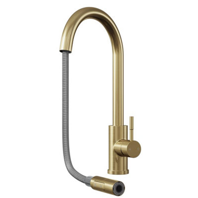 Liquida CT455BR Single Lever Pull Out Mono Mixer Brushed Brass Kitchen Mixer Tap