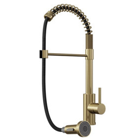Liquida CT595BR Brushed Brass Spring Kitchen Mixer Tap With Pull Out Spray Head
