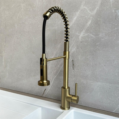 Liquida CT595BR Brushed Brass Spring Kitchen Mixer Tap With Pull Out ...