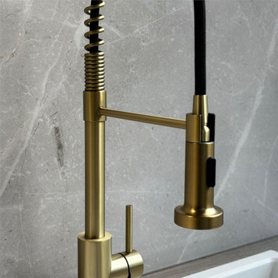 Liquida CT595BR Brushed Brass Spring Kitchen Mixer Tap With Pull Out ...
