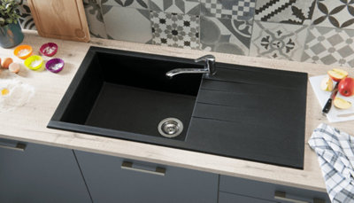 Liquida CU10BL 1.0 Bowl Composite Reversible Inset Black Kitchen Sink With Waste
