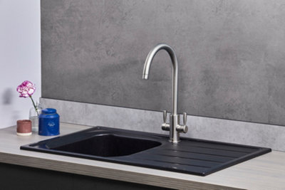 Liquida DK5BL 1.0 Bowl Composite Reversible Inset Black Kitchen Sink With Waste