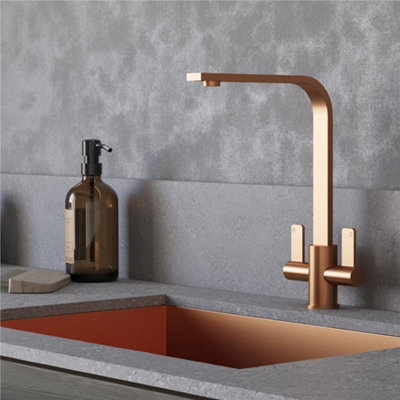 Liquida EB401CP Copper Monobloc Flat Style Modern Dual Lever Kitchen Mixer Tap