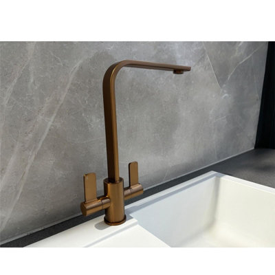Liquida EB401CP Copper Monobloc Flat Style Modern Dual Lever Kitchen Mixer Tap