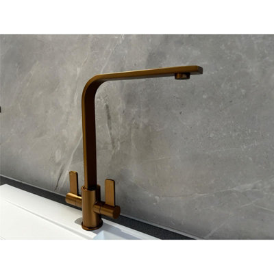 Liquida EB401CP Copper Monobloc Flat Style Modern Dual Lever Kitchen Mixer Tap