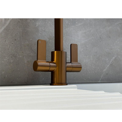 Liquida EB401CP Copper Monobloc Flat Style Modern Dual Lever Kitchen Mixer Tap