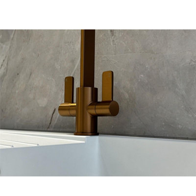 Liquida EB401CP Copper Monobloc Flat Style Modern Dual Lever Kitchen Mixer Tap