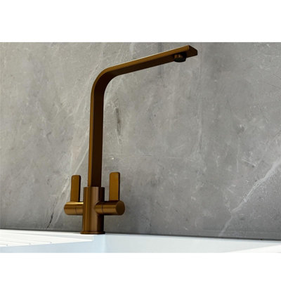 Liquida EB401CP Copper Monobloc Flat Style Modern Dual Lever Kitchen Mixer Tap