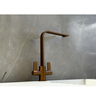 Liquida EB401CP Copper Monobloc Flat Style Modern Dual Lever Kitchen Mixer Tap