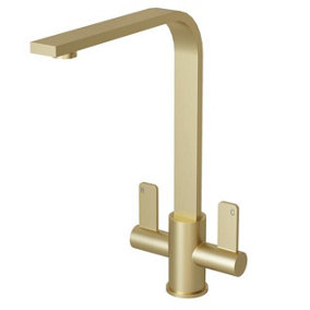 Liquida EB404BR Flat Style Dual Lever Brushed Brass Kitchen Mixer Tap