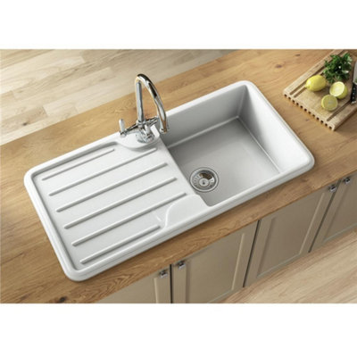 Liquida ELGS10WH 1.0 Bowl Comite Reversible Inset Gloss White Kitchen Sink