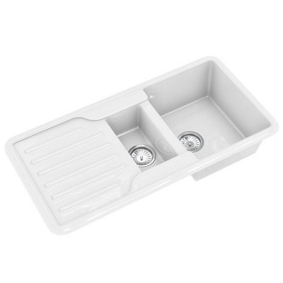 Liquida ELGS15WH 1.5 Bowl Comite Reversible Inset Gloss White Kitchen Sink