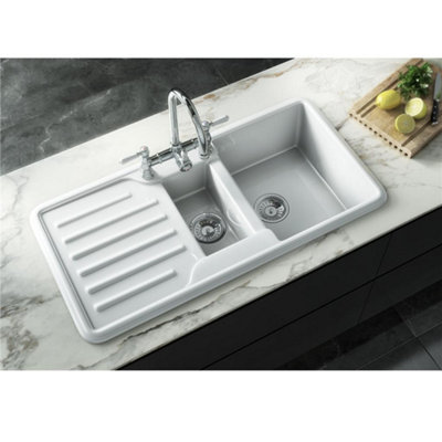 Liquida ELGS15WH 1.5 Bowl Comite Reversible Inset Gloss White 