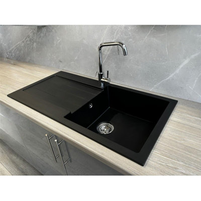 Liquida ELL10BL 1.0 Bowl Comite Reversible Inset Black Kitchen Sink With Waste