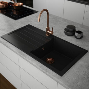 Liquida ELL10BL 1.0 Bowl Comite Reversible Inset Black Kitchen Sink With Waste