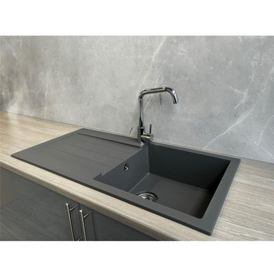 Liquida ELL10GR 1.0 Bowl Comite Reversible Inset Grey Kitchen Sink With Waste