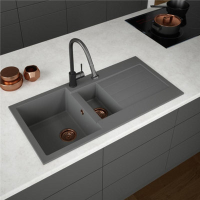 Liquida ELL15GR 1.5 Bowl Reversible Inset Grey Kitchen Sink & Basket