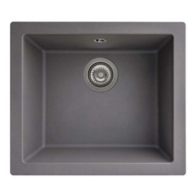 Liquida EN01GR 1.0 Bowl Grey Kitchen Sink, Inset or Undermount Fitting