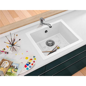Liquida EN01WH 1.0 Bowl White Kitchen Sink, Inset or Undermount Fitting