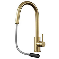 Liquida EPO11BR Single Lever Pull Out Mixer Brushed Brass Kitchen Mixer Tap