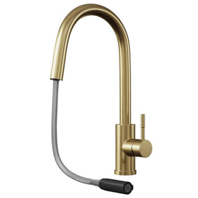 Liquida EPO11BR Single Lever Pull Out Mixer Brushed Brass Kitchen Mixer Tap