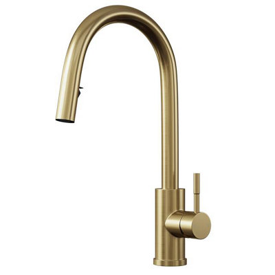 Liquida EPO11BR Single Lever Pull Out Mixer Brushed Brass Kitchen Mixer Tap
