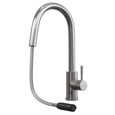 Liquida EPO11BS Single Lever Pull Out Mixer Brushed Steel Kitchen Mixer Tap