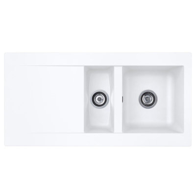 Liquida EW15WH 1.5 Bowl Composite Reversible Inset White Kitchen Sink With Waste