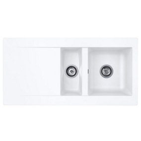 Liquida EW15WH 1.5 Bowl Composite Reversible Inset White Kitchen Sink With Waste