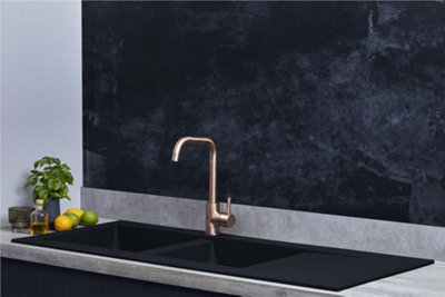 Liquida EW20BL 2.0 Bowl Composite Inset Reversible Black Kitchen Sink