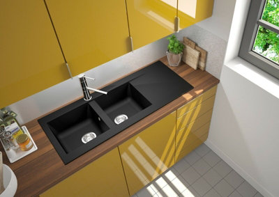 Liquida EW20BL 2.0 Bowl Composite Reversible Inset Black Kitchen Sink 1160x500mm