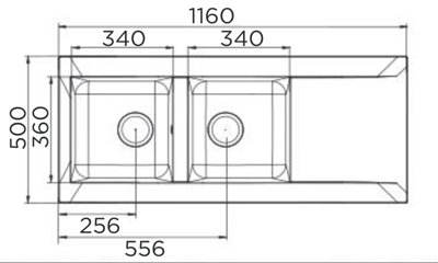 Liquida EW20BL 2.0 Bowl Composite Reversible Inset Black Kitchen Sink 1160x500mm