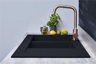 Liquida EW20BL 2.0 Bowl Composite Reversible Inset Black Kitchen Sink 1160x500mm