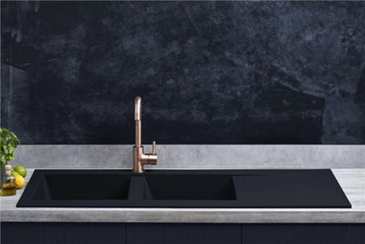 Liquida EW20BL 2.0 Bowl Composite Reversible Inset Black Kitchen Sink 1160x500mm