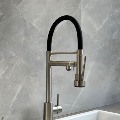 Liquida GD385BS Single Lever Multi Use Pull Out Brushed Steel Kitchen ...