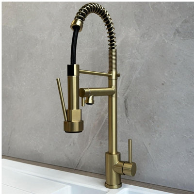 Liquida GR267BR Brushed Brass Kitchen Tap With Swivel Spout & Directional Spray