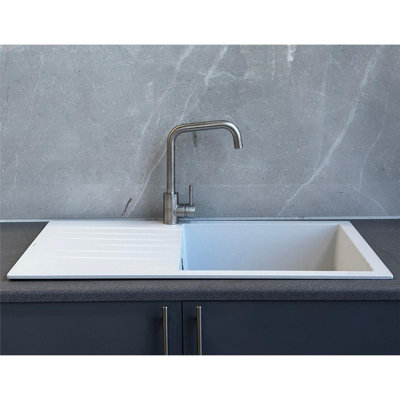 Liquida GRN860WH 1.0 Bowl White Granite Reversible Kitchen Sink With Waste