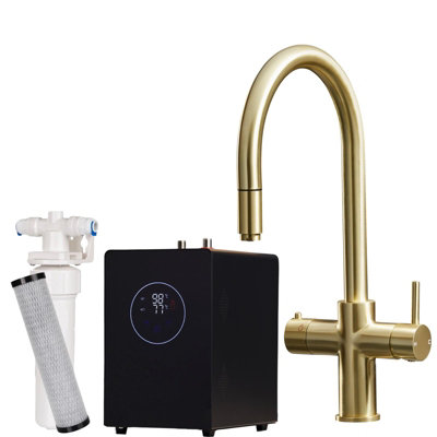 Liquida HT35BG 3in1 Kitchen Boiling Water Tap In Gold With Pull Out