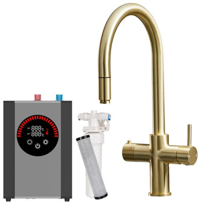 Liquida HT35BG 3 In 1 Pull Out Spray Gold Instant Boiling Water Kitchen Tap