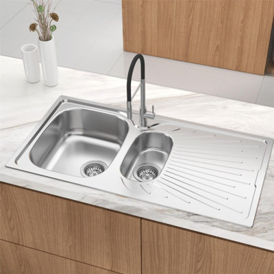 Liquida JAV15SS 1.5 Bowl Reversible Stainless Steel Kitchen Sink With Waste