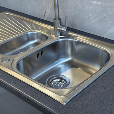 Liquida JAV15SS 1.5 Bowl Reversible Stainless Steel Kitchen Sink With Waste
